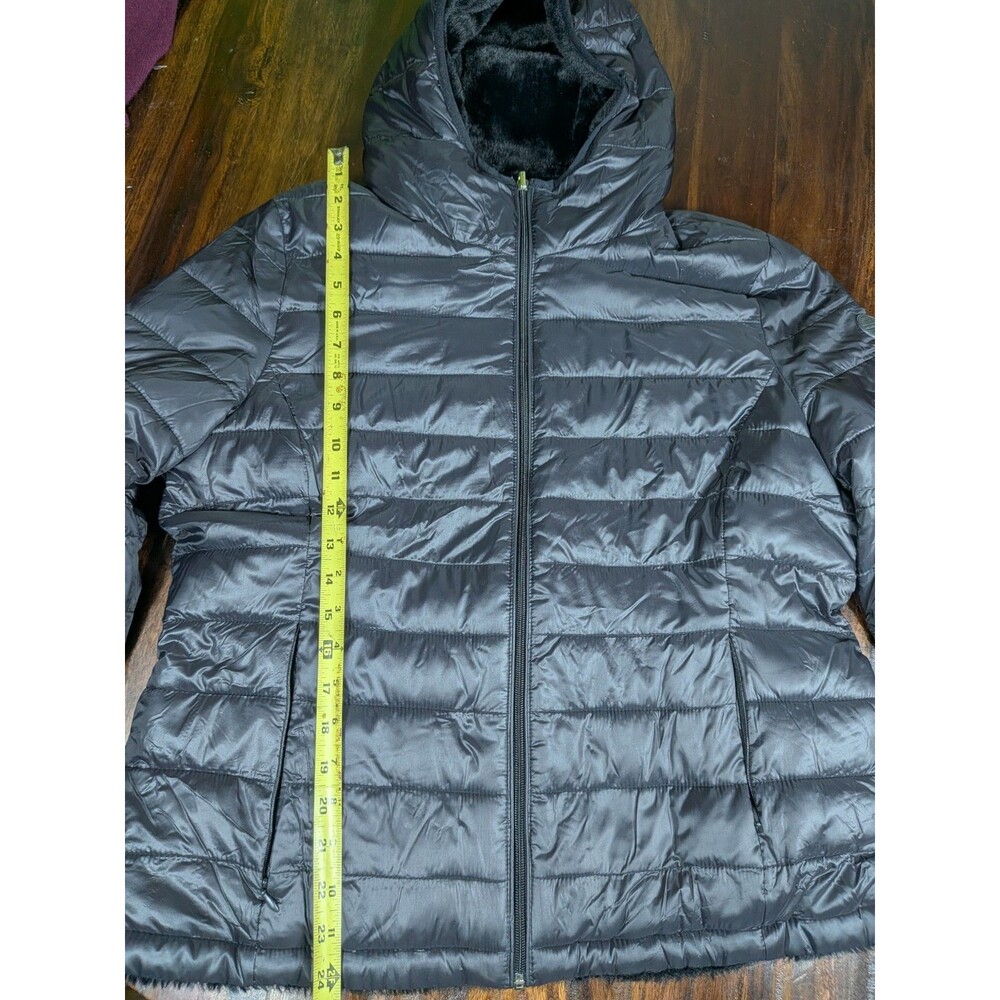 Andrew Marc Black Puffer Jacket Faux Fur Lined Hooded Coat Size L - Picture 7 of 11